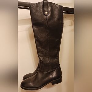 INC Genuine Leather Womans 5.5 Side Zip-Up Black Knee High Boots